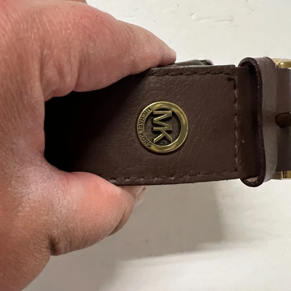 Michael Kors Womens Vintage Dark Brown Wrapped Gold Grommet Leather Belt Size M